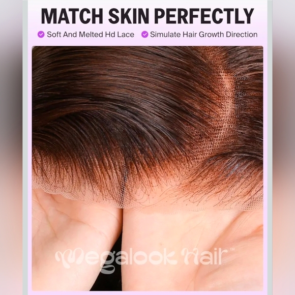 Megalook 26 Inch  Brown Wavy Human Hair Wig - Picture 4 of 14